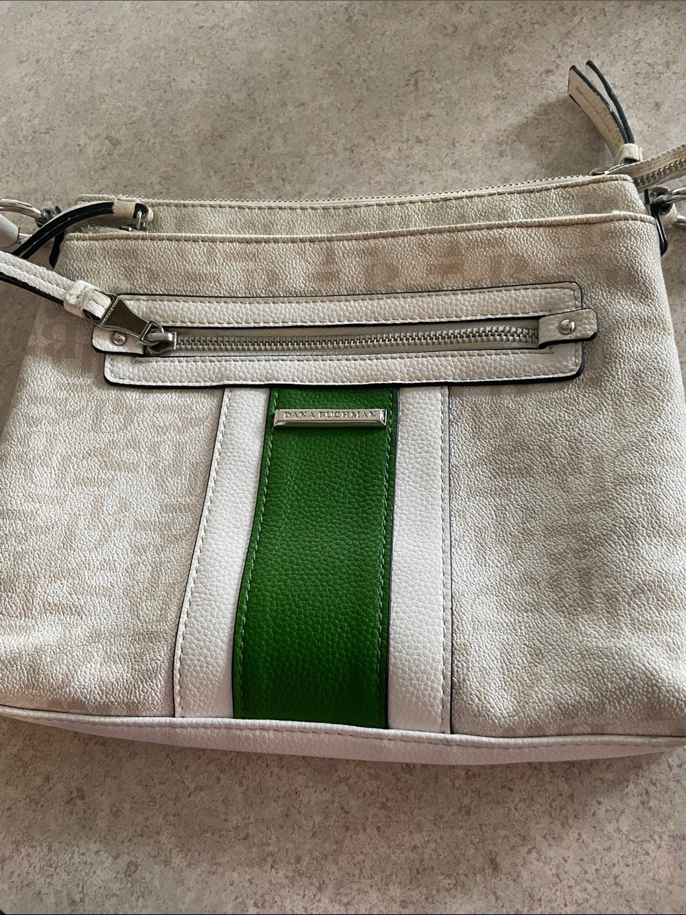 Dana Buchman White Crossbody with Green Center Stripe